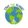 Save the Planet - cute smiley Planet Earth with leaves