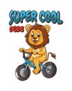 Vector illustration cute lion riding a bicycle