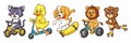 Vector illustration of cute animals playing bicycles roller skates scooters and skateboard Royalty Free Stock Photo