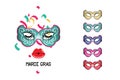 Masquerade party masks. Carnival masks. For poster, placard, wallpaper, backdrop and web site. Royalty Free Stock Photo