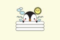 Cute penguin enjoy having fun swimming and relaxing in small inflatable pool on hot summer day Royalty Free Stock Photo
