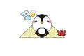 Beach vacation holiday little penguin relaxing and lying down in sand sunbathing in the summer sun on a pristine