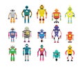 Set Of different cartoon robots characters ,spaceman cyborg isolated on white background