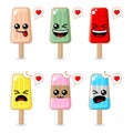 Cute vector mascot ice sticks with different flavors