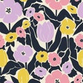 Vector scandinavian design flowers illustration seamless repeat pattern Royalty Free Stock Photo