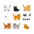 Vector illustration Of Different cartoon cats set. Simple modern geometric flat style isolated on white background. Royalty Free Stock Photo