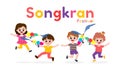 Songkran festival banner template kids holding water gun and jumping enjoy splashing water in Songkran festival, Thailand