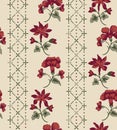 Vertical decorative floral with dash stitched seamless