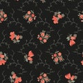 black background Embroidery all over floral seamless vector pattern