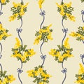 Yellow foliage plants vector seamless pattern for dress and loungerie