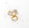 Gift box with gold and red confetti , isolated on transparent background Royalty Free Stock Photo