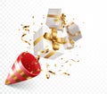 Open box with Gold confetti , isolated on transparent background Royalty Free Stock Photo