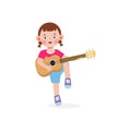 Cute kid jumping playing guitar, happy children boy playing the guitar. Musical performance. isolated vector Illustration Royalty Free Stock Photo