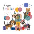 birthday card  with cute funny dogs and gifts Royalty Free Stock Photo