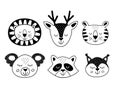 Set of isolated black lovely animal faces Royalty Free Stock Photo
