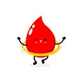 Funny cartoon Cute happy smiling blood drop playing hulahoop, World Blood Donor Day, healthy concept, icon comic character Vector