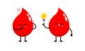 Funny cartoon Cute happy smiling blood drop with question mark and idea, World Blood Donor Day, healthy concept, icon comic