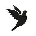 Flying bird black silhouette. Dove with open wings. Royalty Free Stock Photo