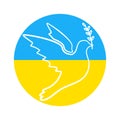 Dove of peace on Ukrainian flag. White bird with brunch of peace. Royalty Free Stock Photo