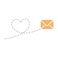 Envelope with line dotted route in heart shape. Flying mail symbol. Royalty Free Stock Photo