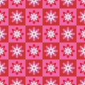 Cute retro groovy flowers on red and pink chessboard seamless pattern . Royalty Free Stock Photo