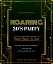 Gatsby style invite template roaring 20s patry sample golden frame Royalty Free Stock Photo