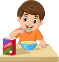 Cartoon little boy having breakfast cereals Royalty Free Stock Photo