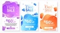 Set of labels for sale and discount promotion stories with abstract gradient color