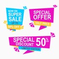 Set of colorful sale tags and label sticker with flat origami design Royalty Free Stock Photo