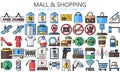 Market Shopping mall lineal multi color icons set