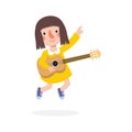 Cute kid jumping playing guitar, happy children playing the guitar. Musical performance. isolated vector Illustration on white bac Royalty Free Stock Photo