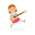 Cute kid jumping playing guitar, happy children playing the guitar. Musical performance. isolated vector Illustration on white bac Royalty Free Stock Photo