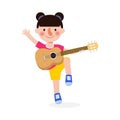 Cute kid jumping playing guitar, happy children playing the guitar. Musical performance. isolated vector Illustration on white bac Royalty Free Stock Photo