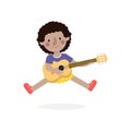 Cute kid jumping playing guitar, happy children playing the guitar. Musical performance. isolated vector Illustration on white bac Royalty Free Stock Photo