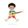 Cute kid jumping playing guitar, happy children playing the guitar. Musical performance. isolated vector Illustration on white bac Royalty Free Stock Photo