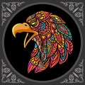 Colorful eagle head zentangle art, isolated on black background Royalty Free Stock Photo