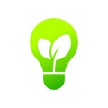 Ecology bulb with leaf icon, Energy saving lamp symbol, Lightbulb green energy concept, Simple flat design, Vector illustration.