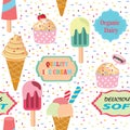 Organic dairy ice cream seamless design for surface enprint on fabric or paper Royalty Free Stock Photo