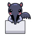 Cute little anteater cartoon with blank sign