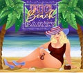 Big beach party card. Plus size sexual woman on the beach