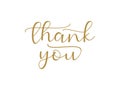 Thank You Card. Gold Text Hand Drawn Calligraphy Lettering isolated On White Background. Flat Vector Illustration Design Template Royalty Free Stock Photo