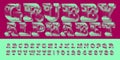 Grubby alphabet font. Dirty halftone letters, numbers and symbols. Royalty Free Stock Photo