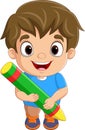 Cartoon little boy holding a big crayon Royalty Free Stock Photo