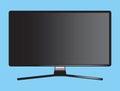 TV flat screen lcd, plasma, tv mock up. black blank HD monitor mockup. Modern video panel black flatscreen.Isolated on blue. Royalty Free Stock Photo