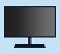 TV flat screen lcd, plasma, tv mock up. black blank HD monitor mockup. Modern video panel black flatscreen. Isolated on blue. Royalty Free Stock Photo