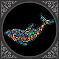 Colorful of dolphin zentangle arts, isolated on black background