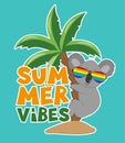 Summer vibes - cool koala on the palm tree