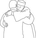 Line Art Illustration of a two Moslems apologizing each other in Ied Fitri moment