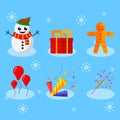 Winter Icon Pack. Snowman, Cookie Man, Gifts, Balloons, Fireworks, Trumpet Royalty Free Stock Photo