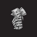 Vector illustration. skull hand holding money Royalty Free Stock Photo